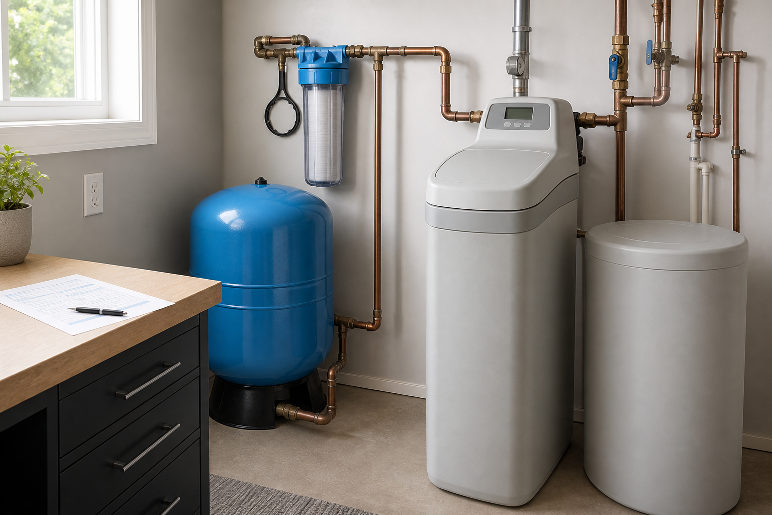 Unbranded whole-home treatment equipment for a private well after water testing