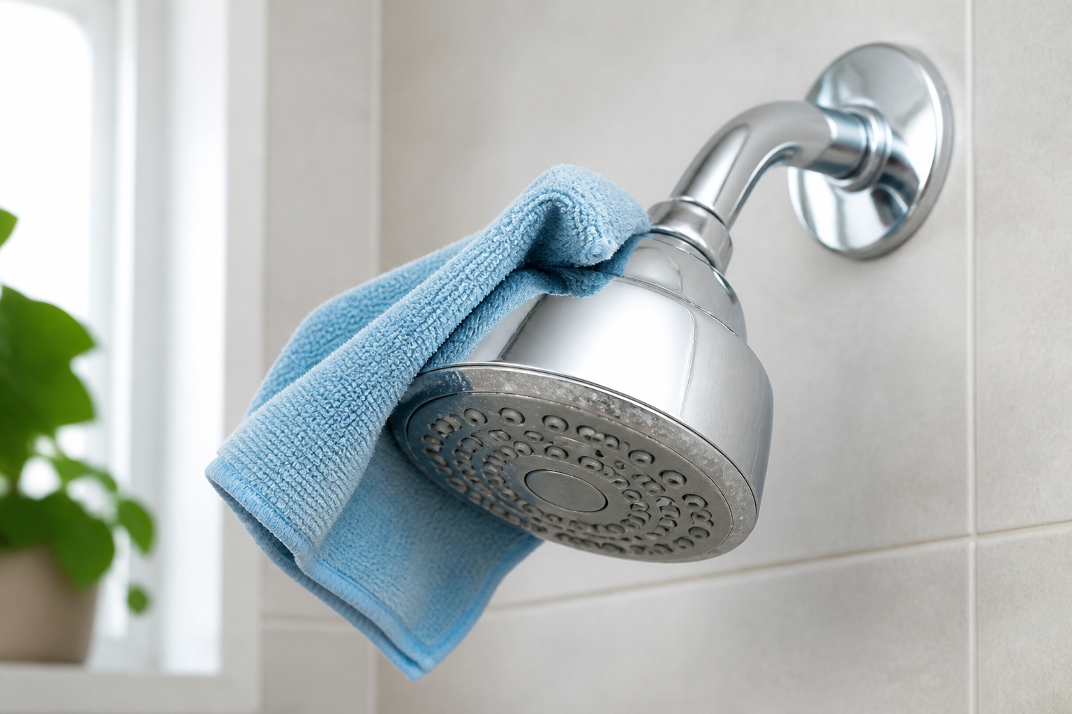 Cleaning light hard-water scale from a shower fixture