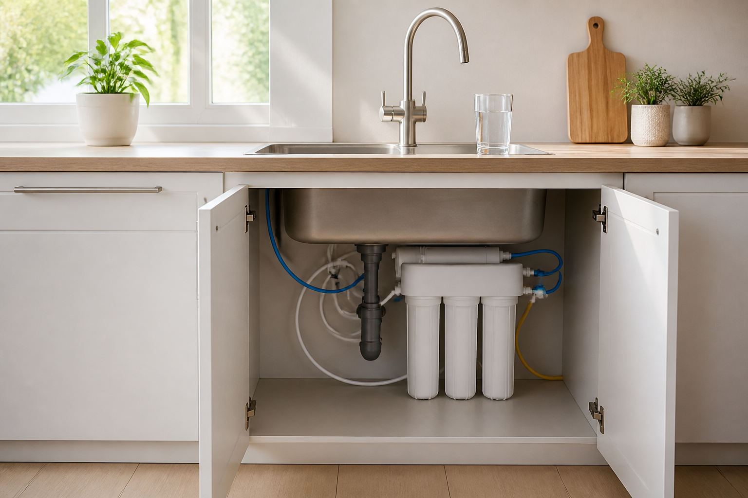 Under-sink water filter used for a drinking-water treatment plan