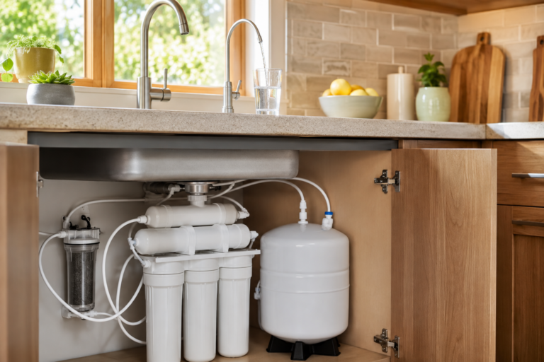 Under-sink reverse osmosis system with a carbon prefilter and separate drinking-water faucet